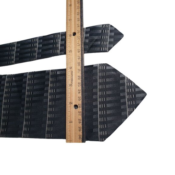 Murano Extra Long Geometric Patterned Tie Black Gray Designer 64 Inch Vintage - Picture 3 of 5